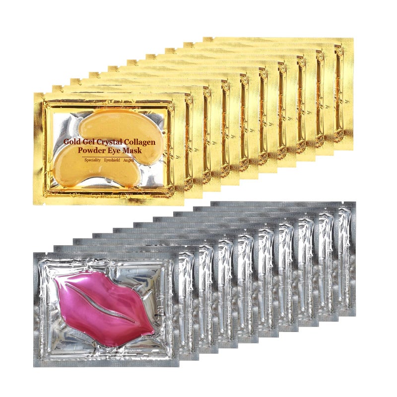 Reengull 40 Pairs 24K Gold Eye Masks & Lip Masks, Crystal Collagen Under Eye Patches for Puffy Eye, Moisturizing Skin Care Lip Eyes Patches for Dark Circles, Wrinkles and Fine Lines (gold and pink) - Image 1