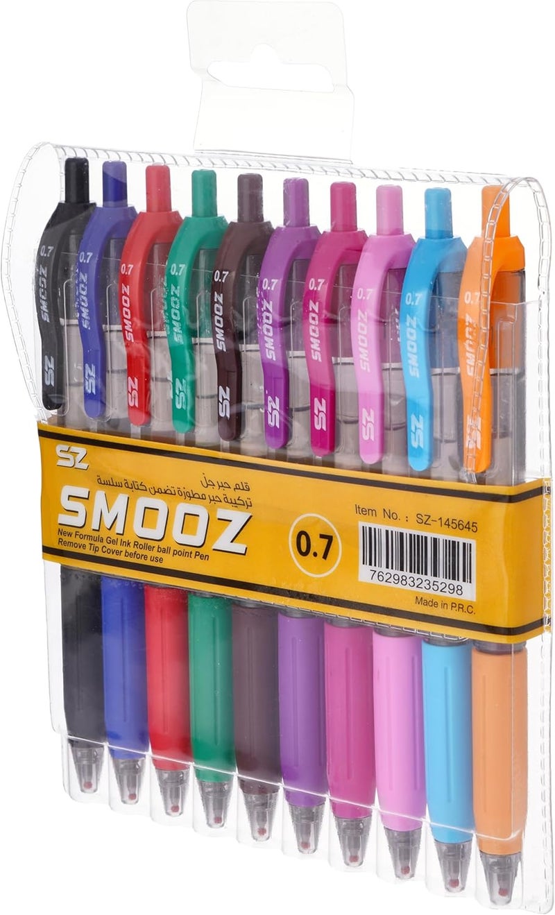 SMOOZ 10-Color 0.7 mm Gel Ink Pen 10-Pieces, Multicolor - Image 1