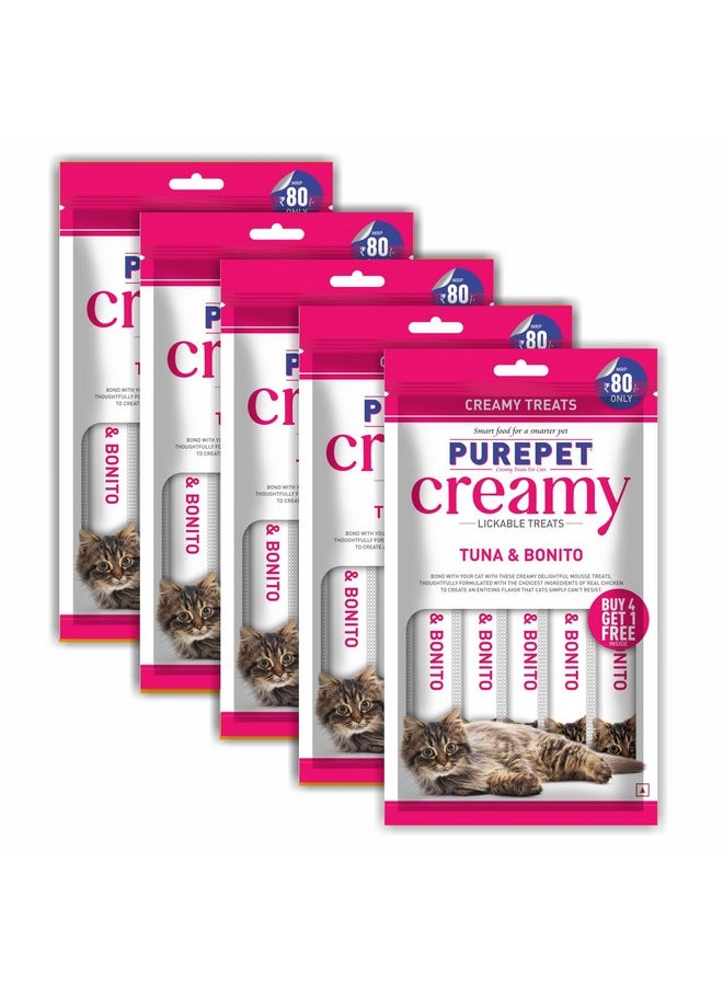 PUREPET PUREPET Creamy Lickable Cat Treats, Tuna & Bonito, Pack of 1X 75 G, Pack for All Life Stages  - Image 1