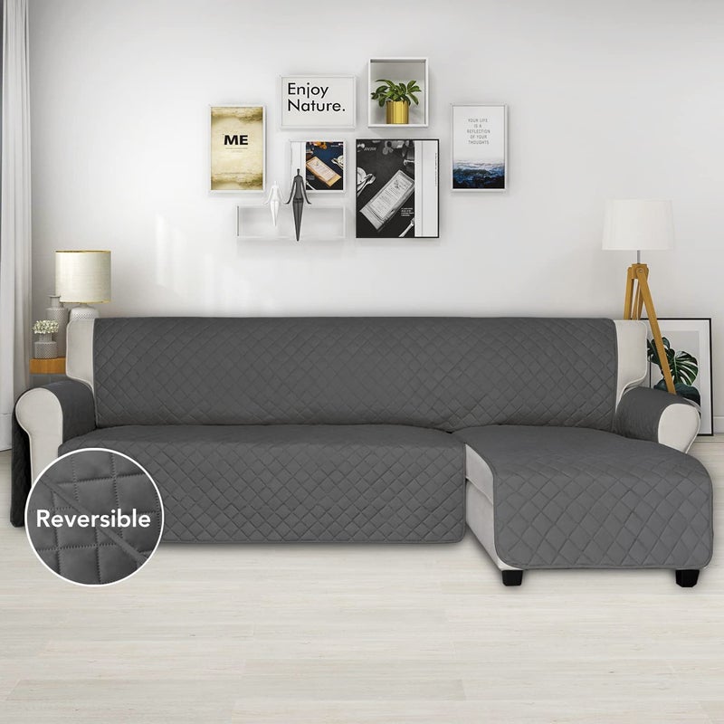 ISSUNTEX Sectional Couch Covers for Dogs Reversible L Shaped Sofa Cover Water Resistant Chaise Lounge Cover Furinture Protector for Kids Pets Large Dark GrayDark Gray - Image 2