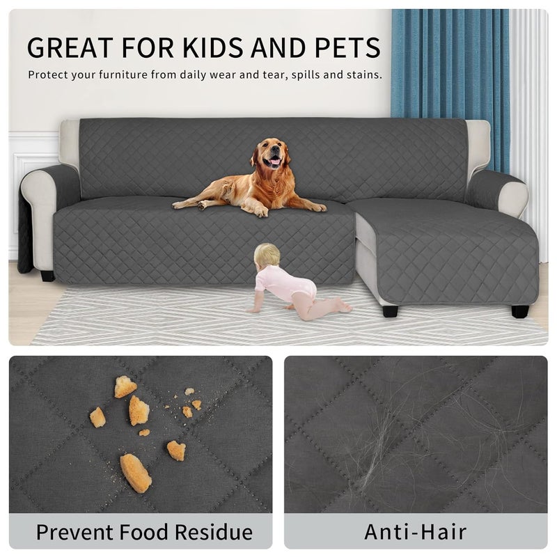ISSUNTEX Sectional Couch Covers for Dogs Reversible L Shaped Sofa Cover Water Resistant Chaise Lounge Cover Furinture Protector for Kids Pets Large Dark GrayDark Gray - Image 4