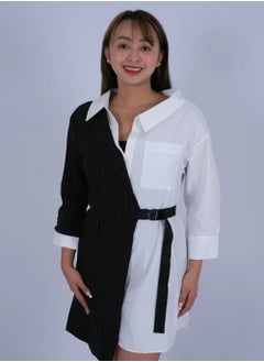 Women’s Contrast Collar Swing Dress in Black Blazer Pins tripe