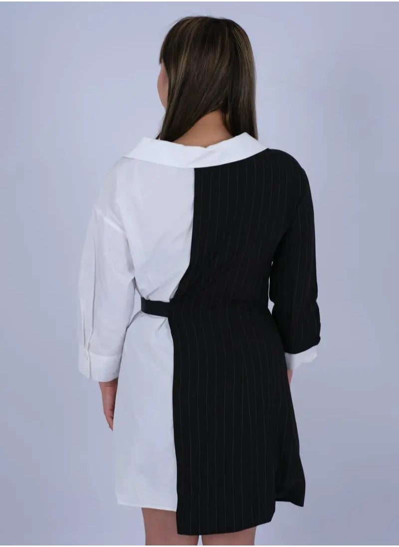 ONLY - Women’s Contrast Collar Swing Dress in Black Blazer Pins tripe - Image 1