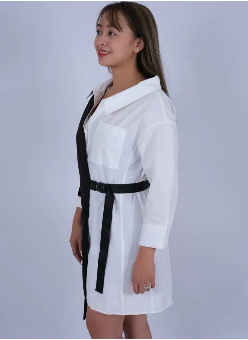 ONLY - Women’s Contrast Collar Swing Dress in Black Blazer Pins tripe - Image 1