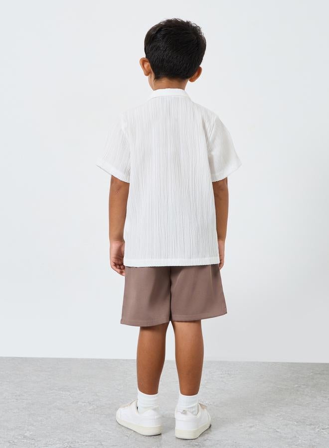 Styli Embroidery Detail Textured Shirt and Shorts Set - Image 4