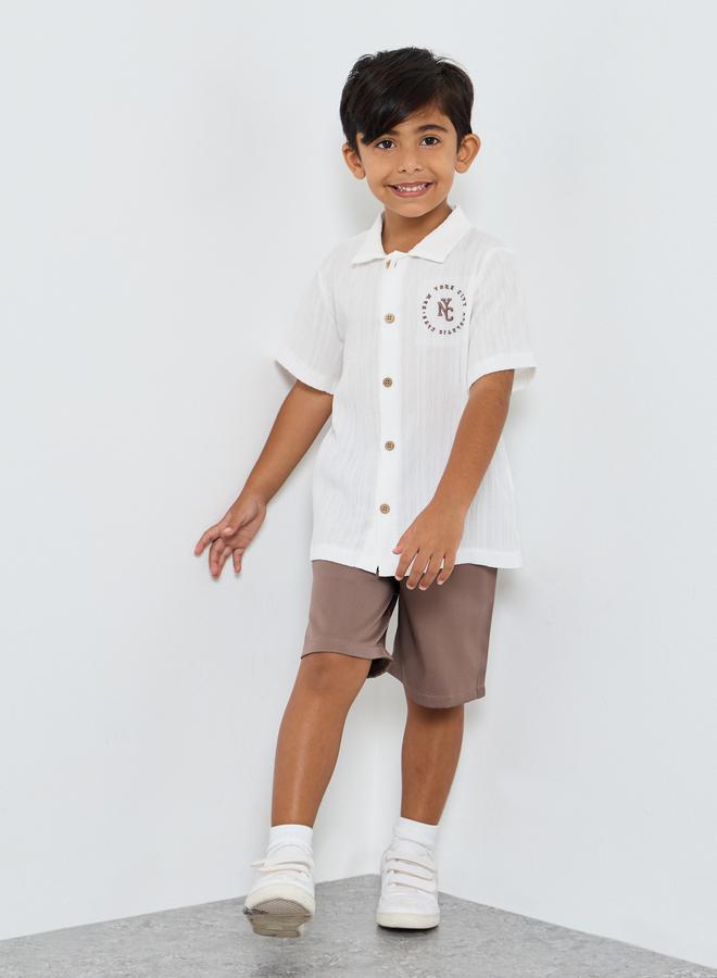 Styli Embroidery Detail Textured Shirt and Shorts Set - Image 1