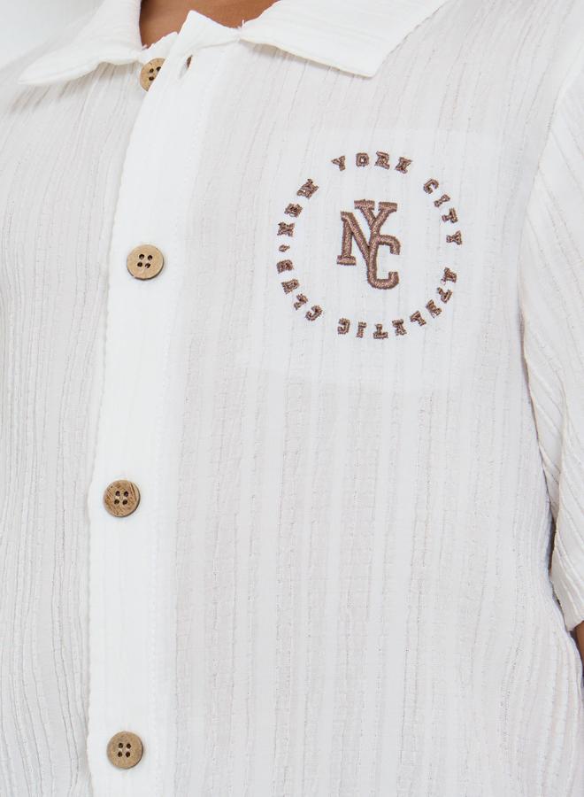 Styli Embroidery Detail Textured Shirt and Shorts Set - Image 3