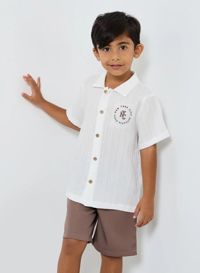 Styli Styli Embroidery Detail Textured Shirt and Shorts Set