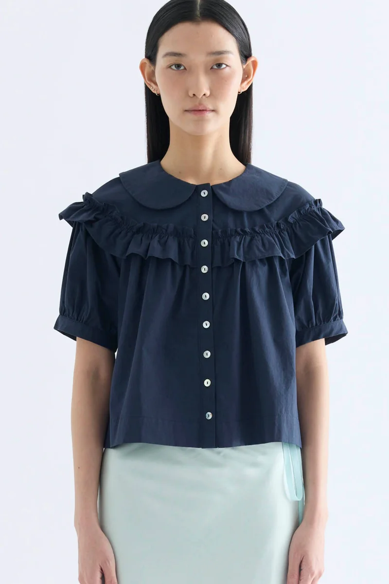 The Editor's Market Celia Ruffle Yoke Shirt - Midnight