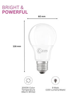 Levin Germany Levin A-Bulb 9W 3000K Daylight LED Bulb E27 220-240V IP20 220°, Ø60 x L116, Flicker Free Non-Dimmable, Frosted Finish, Suitable for Residential & Commercial Application, ESMA Approved.  - Image 2