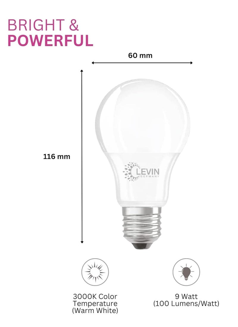 Levin Germany - Levin A-Bulb 9W 3000K Daylight LED Bulb E27 220-240V IP20 220°, Ø60 x L116, Flicker Free Non-Dimmable, Frosted Finish, Suitable for Residential & Commercial Application, ESMA Approved. - Image 1