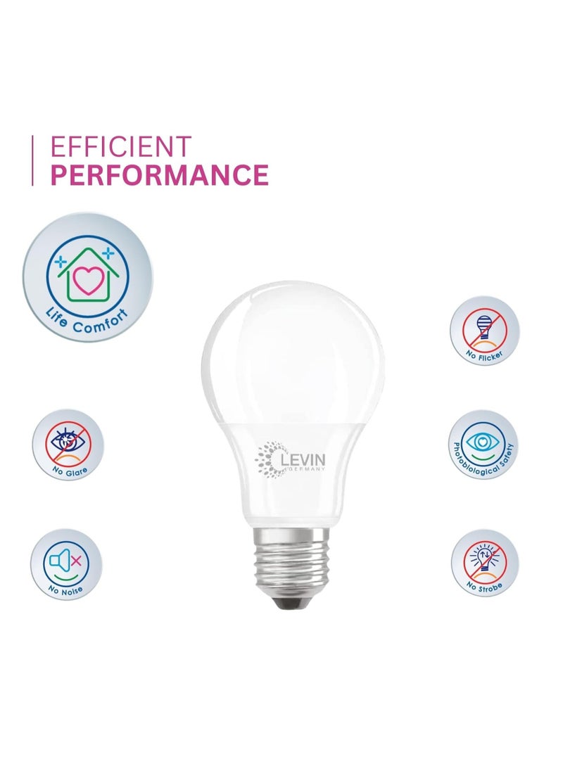 Levin Germany - Levin A-Bulb 9W 3000K Daylight LED Bulb E27 220-240V IP20 220°, Ø60 x L116, Flicker Free Non-Dimmable, Frosted Finish, Suitable for Residential & Commercial Application, ESMA Approved. - Image 1