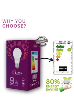 Levin Germany Levin A-Bulb 9W 3000K Daylight LED Bulb E27 220-240V IP20 220°, Ø60 x L116, Flicker Free Non-Dimmable, Frosted Finish, Suitable for Residential & Commercial Application, ESMA Approved.  - Image 5