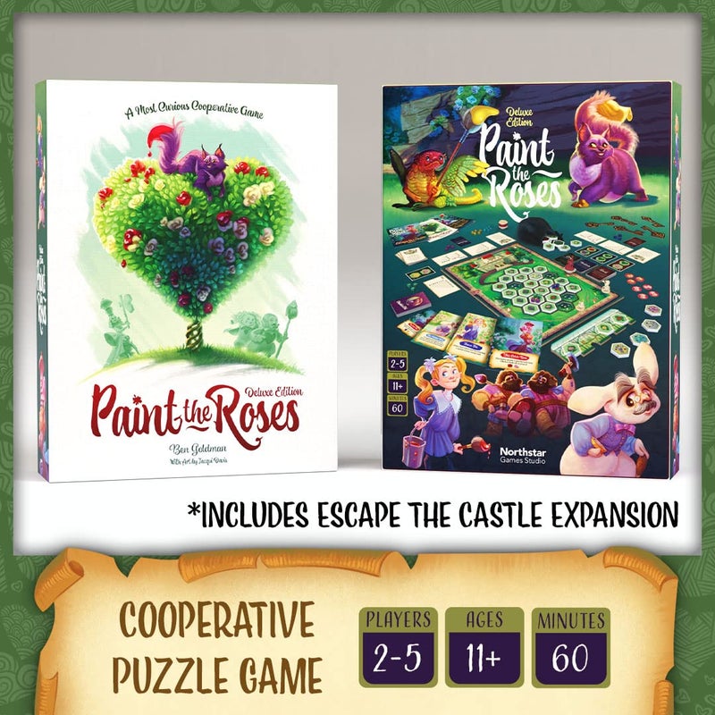 North Star Games Northstar Game Studio Paint The Roses Deluxe Board Game | Beautiful Cooperative Board Game for Adults  Teens and Families | Alice in Wonderland Strategy Puzzle | Includes Escape The Castle Expansion - Image 2