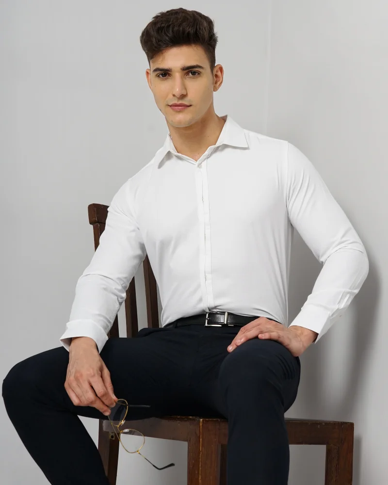 The Indian Garage Co Men Slim Fit Solid Full Sleeves Cutaway Collar Formal Shirt