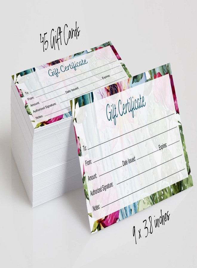 Inkdotpot Floral Blank Gift Certificates for Small Business, Holiday, Christmas Birthday, Restaurant, Spa Beauty Hair Salon, Wedding Bridal 45 Gift DIY Coupons - 9" x 3.8" Inches - Image 4