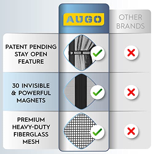 AUGO Magnetic Fiberglass Screen Door - Self Sealing, Heavy Duty, Hands Free Mesh Partition Keeps Bugs Out - Door Screen Magnetic Closure - Patent Pending Keep Open Feature - 34 Inch x 81 Inch - Image 3