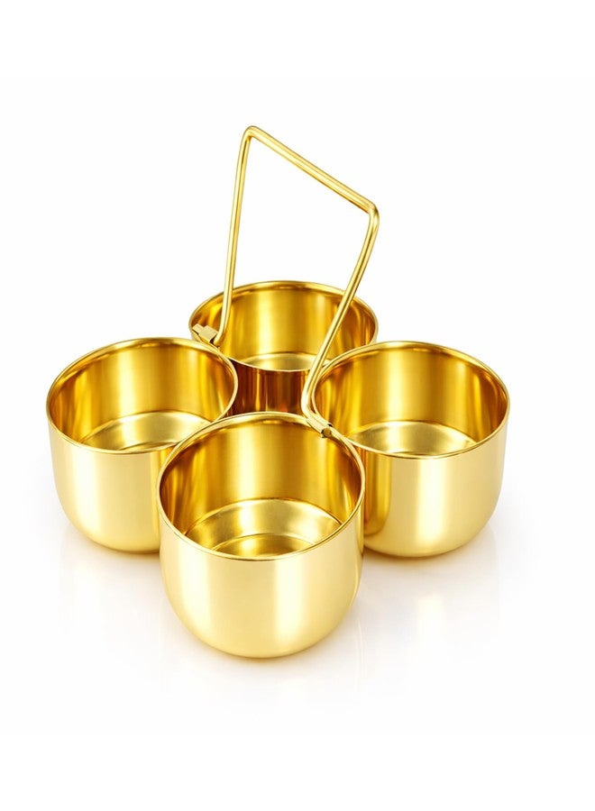 Spillbox Brass Roli Kumkum Holder for Pooja | 4 Bowl Haldi Dani with Handle | Traditional Roli Chawal Container for Pooja Thali | Kumkum Box for Mandir Home Temple Festival Use - Image 2