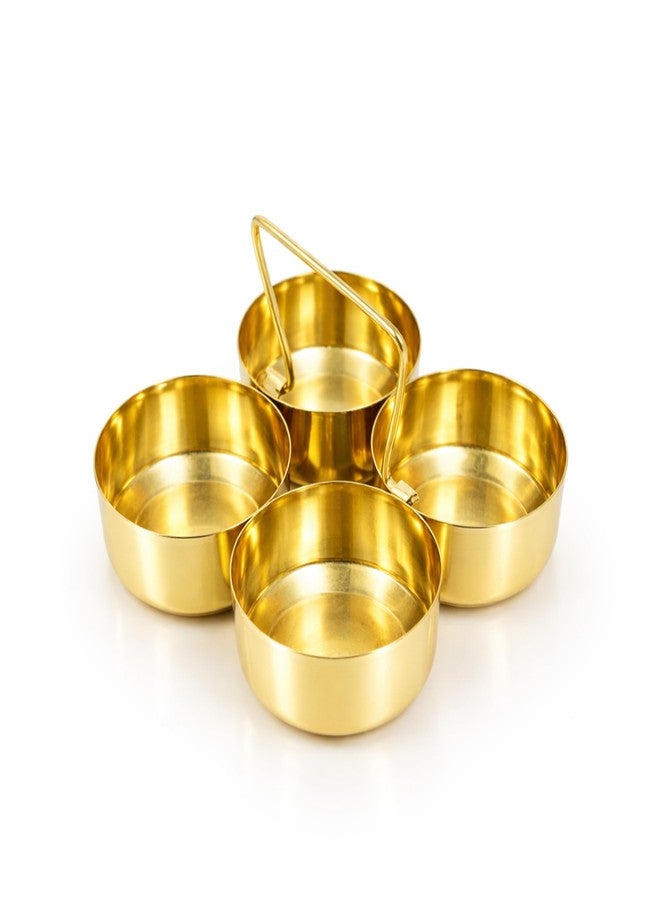 Spillbox Brass Roli Kumkum Holder for Pooja | 4 Bowl Haldi Dani with Handle | Traditional Roli Chawal Container for Pooja Thali | Kumkum Box for Mandir Home Temple Festival Use - Image 5