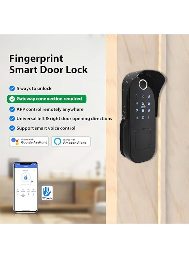 رازوفيوس قفل باب ذكي مقاوم للعوامل الجوية ببصمة بيومترية مع لوحة مفاتيح تعمل باللمس وبطاقة وتقنية المشاركة عن بعد ويستخدم مع اليكسا ويحتاج إلى بوابة قفل تي تي للمنزل والمكتب ومقاوم للماء من رازوفيجس، موديل T5 - Image 3