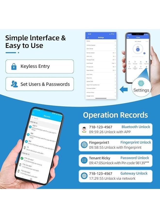 رازوفيوس قفل باب ذكي مقاوم للعوامل الجوية ببصمة بيومترية مع لوحة مفاتيح تعمل باللمس وبطاقة وتقنية المشاركة عن بعد ويستخدم مع اليكسا ويحتاج إلى بوابة قفل تي تي للمنزل والمكتب ومقاوم للماء من رازوفيجس، موديل T5 - Image 5