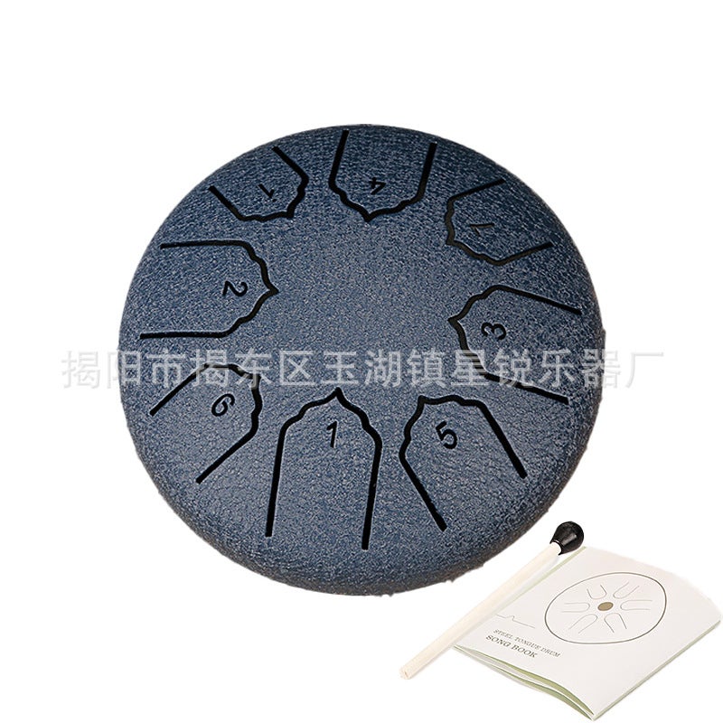 Generic Eight Sound Outdoor Rain Drum Mini Instrument 【 4inch 】navy blue + tutorial + drum stick 