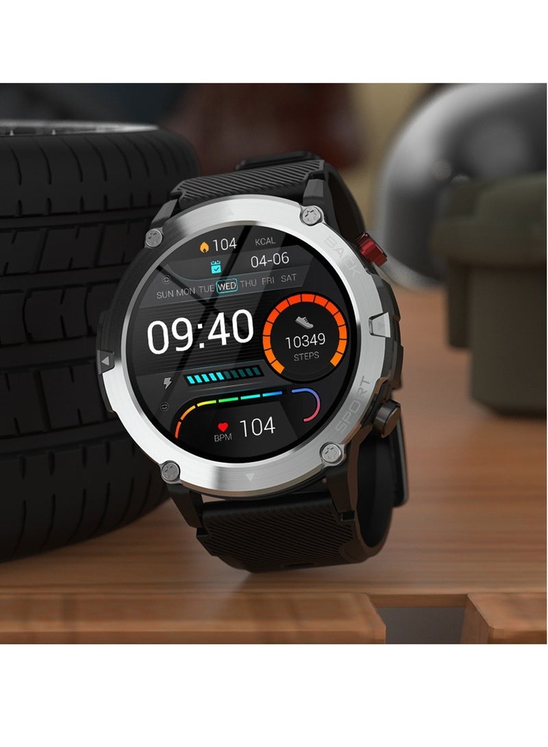 AROAQ ساعة ذكية Code21 مع مكالمات بلوتوث، جهاز تتبع اللياقة البدنية مع مراقب معدل ضربات القلب، ساعة ذكية متعددة الوظائف مقاومة للماء للنوم للرجال، هيكل فضي (ثلاثة أسود + سيليكون أسود) - Image 2