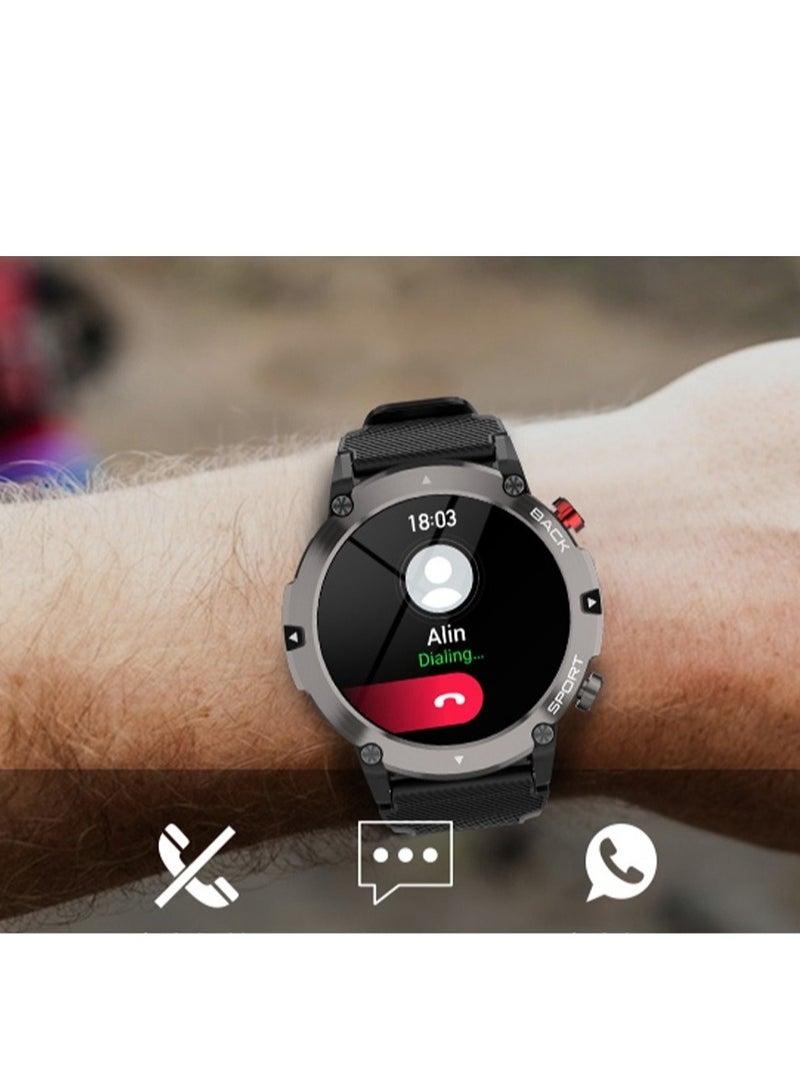 AROAQ ساعة ذكية Code21 مع مكالمات بلوتوث، جهاز تتبع اللياقة البدنية مع مراقب معدل ضربات القلب، ساعة ذكية متعددة الوظائف مقاومة للماء للنوم للرجال، هيكل فضي (ثلاثة أسود + سيليكون أسود) - Image 3