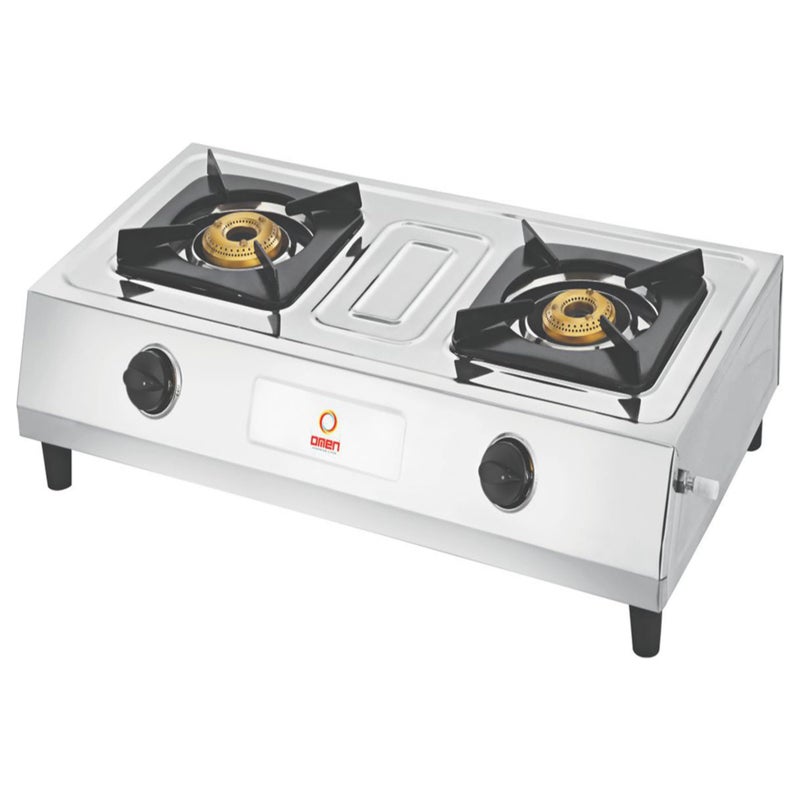 Omen Changing Lives Majestic 2-Burner Gas Stove (Chulha) | Manual Ignition | Stainless Steel Body | High-Efficiency Brass Burners | Skid-Proof Legs | ISI Certified | 1-Year Warranty - Image 3