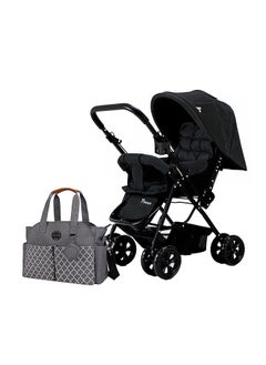 TEKNUM Reversible Look At Me Stroller - Black With Little Story Signature Diaper Bag - Grey  - Image 1