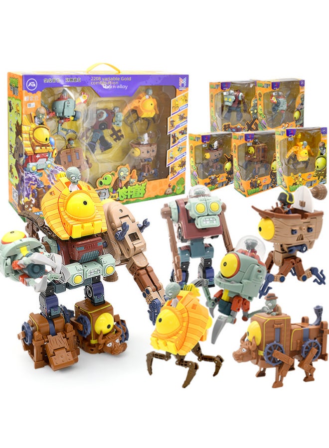 Genuine Plants Vs. Zombies Toys Hybrid Version Transforming Robot Suit Fit King Kong Stiff King Boy Toys-Color:2606 Rigid King Five Fit Deformed Gift Box - Image 2