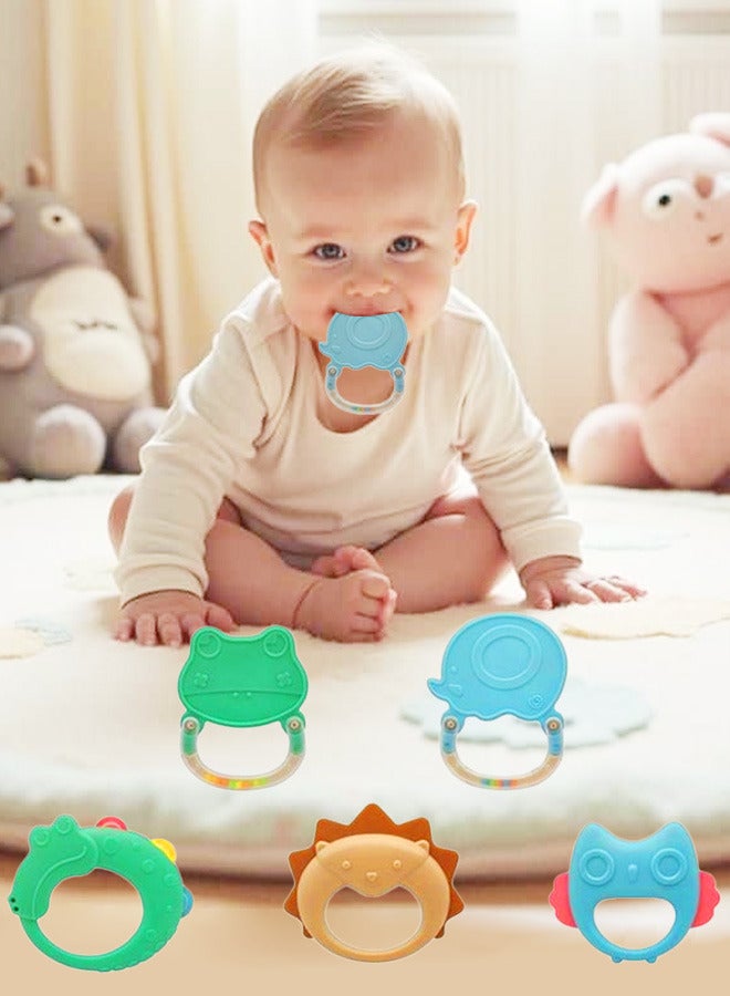 نوايوو مجموعة تسنين للأطفال من ٥ قطع، مجموعة ألعاب تسنين للأطفال من عمر ٠ إلى ١ سنة، لعبة تسنين للأطفال، لعبة خشخيشة للمضغ للنمو المبكر - Image 1