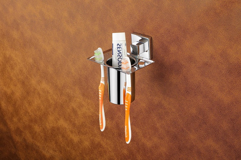 iSTAR Stainless Steel Wall Mounted Square Shape Tumbler Holder for Bathroom and Wash Basin Toothbrush Holder with Chrome Finish - Image 4