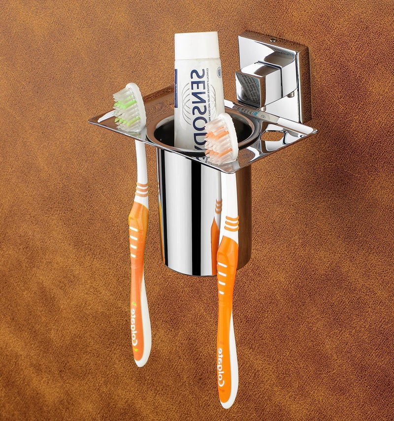 iSTAR Stainless Steel Wall Mounted Square Shape Tumbler Holder for Bathroom and Wash Basin Toothbrush Holder with Chrome Finish - Image 3