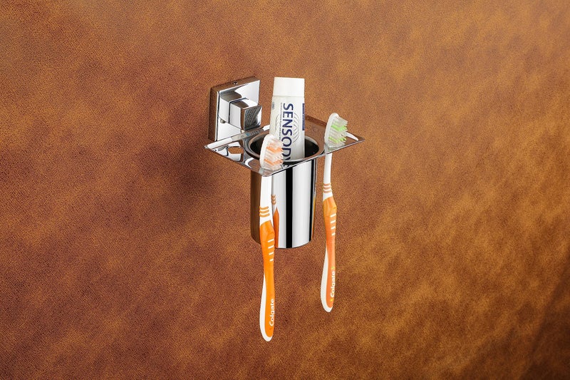 iSTAR Stainless Steel Wall Mounted Square Shape Tumbler Holder for Bathroom and Wash Basin Toothbrush Holder with Chrome Finish - Image 2