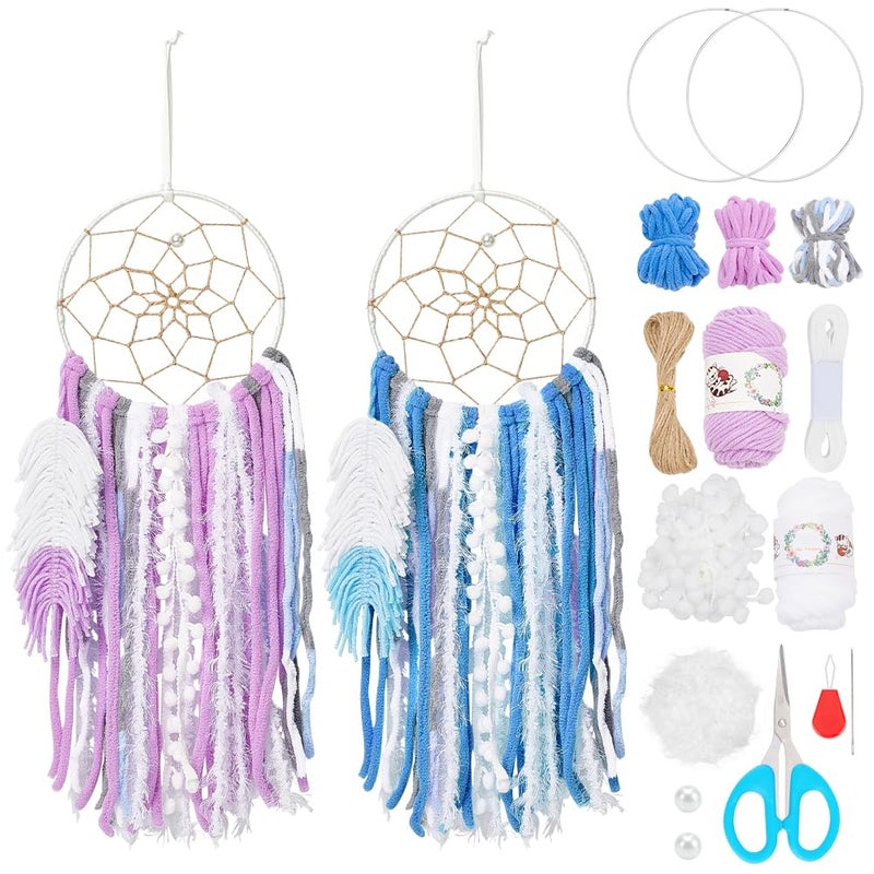 BEUNITONE DIY Two-Color Dreamcatcher Kit 2 Set 19.69â€œ x 5.91â€œ Boho Purple Blue Wool Yarn Handmade Dream Catcher for Beginner Dream Catcher for Women Gifts DIY Wall Decor for Bedroom, Livingroom - Image 1