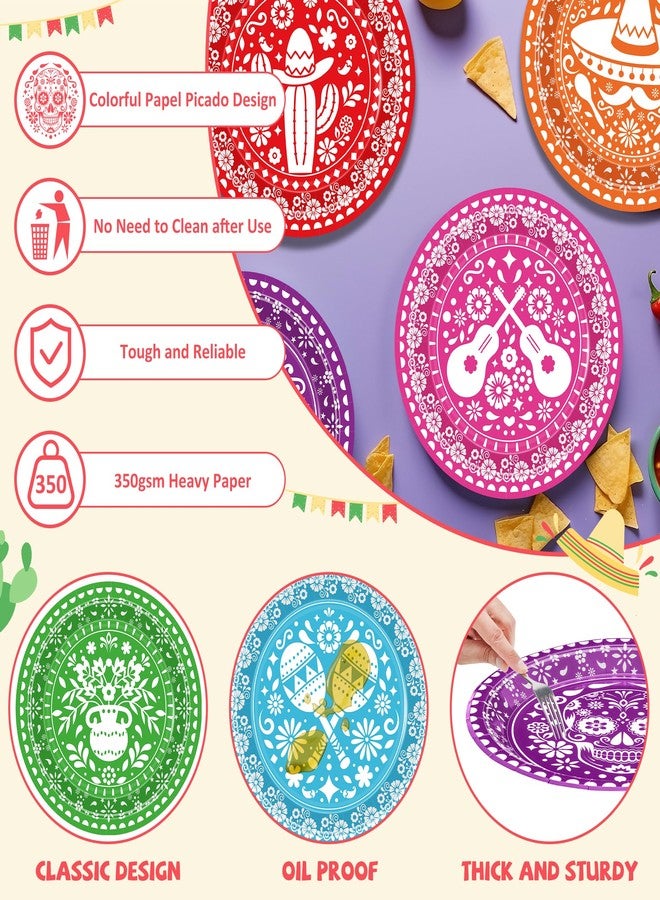 QZYL 50 Pcs Cinco De Mayo Plates, 9 Inch Fiesta Plates Mexican Party Decorations, 6 Colorful Pape Plates Disposable Tableware Set Kitchen Decor Day of the Dead Dinnerware for Mexican Party Favors - Image 3