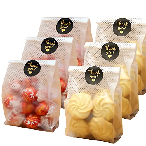 SRainbowPP SAILING-GO 100 pcs./Pack Translucent Plastic Bags for Cookie,Cake,Chocolate,Candy,Snack Wrapping Good for Bakery Party with Thank You Stickers - Image 1
