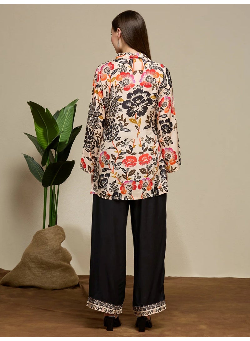 PRIYA’S PANACHE Ethnic Floral Printed Muslin Silk Kurta Pant Co-ord Set | Indian Dress Ladies Kurti Set for Women - Image 4