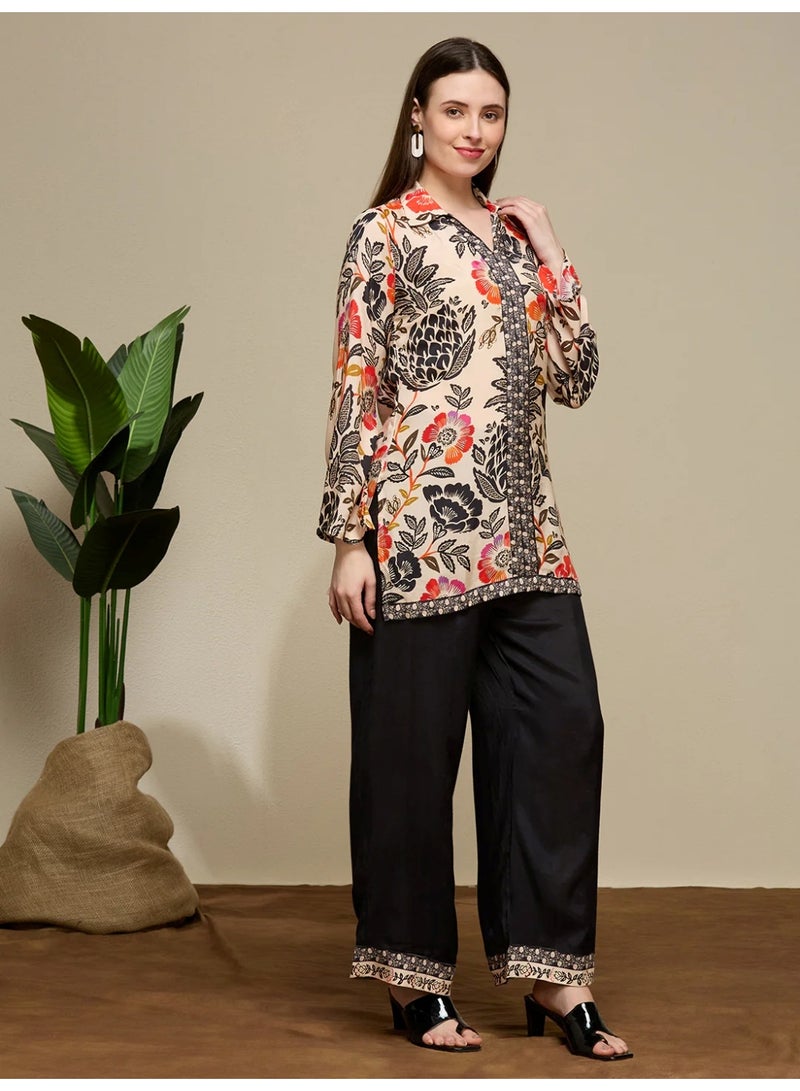 PRIYA’S PANACHE Ethnic Floral Printed Muslin Silk Kurta Pant Co-ord Set | Indian Dress Ladies Kurti Set for Women - Image 3