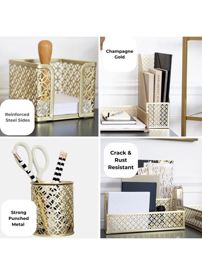 Blu Monaco 5 Piece Cute Gold Desk Organizer Set - Desk Organizers and Accessories for Women - Cute Office Gold Desk Accessories - Desktop Organization - Image 5