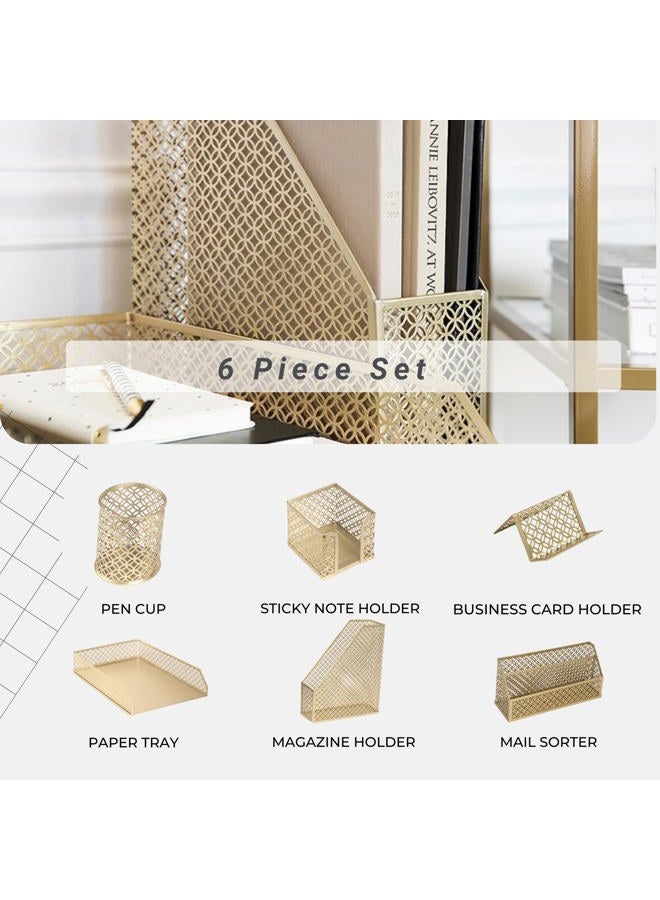 Blu Monaco 5 Piece Cute Gold Desk Organizer Set - Desk Organizers and Accessories for Women - Cute Office Gold Desk Accessories - Desktop Organization - Image 2