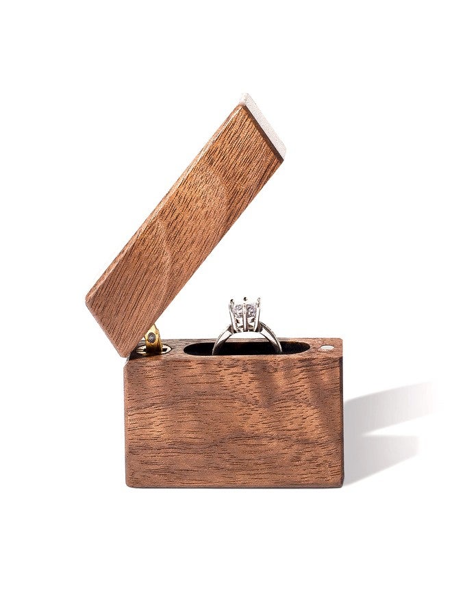 Wislist Wooden Engagement Ring Box Small Slim Flat Ring Case for Proposal,Wedding (Walnut Wood) - Image 2