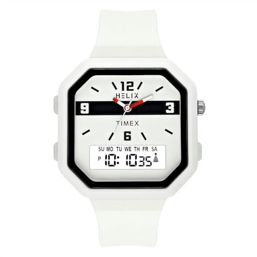 Helix by Timex Ana Digital Watch for Man with Grey Octogonal Dial & White Silicone Strap Band Water Resistant Men's Wrist Watches - TWESK6601T - Image 1
