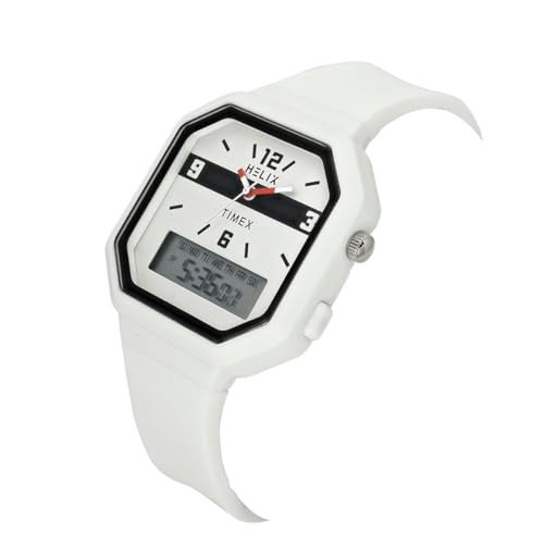 Helix by Timex Ana Digital Watch for Man with Grey Octogonal Dial & White Silicone Strap Band Water Resistant Men's Wrist Watches - TWESK6601T - Image 2
