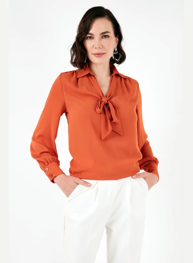 Lela Lela Tie Detailed V-Neck Chiffon Shirt Women's SHIRT 611BZ0047