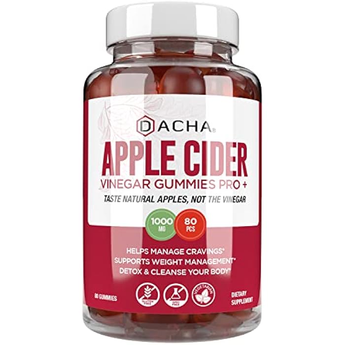 DACHA Premium Apple Cider Vinegar Gummies – 80 Count, 1000mg Raw, Organic, Unfiltered ACV from The Mother, Not Sticky, Immune, Detox, Fitness & Acid Reflux Heartburn Pomegranate Beet Root Vitamin B9 B12 - Image 1