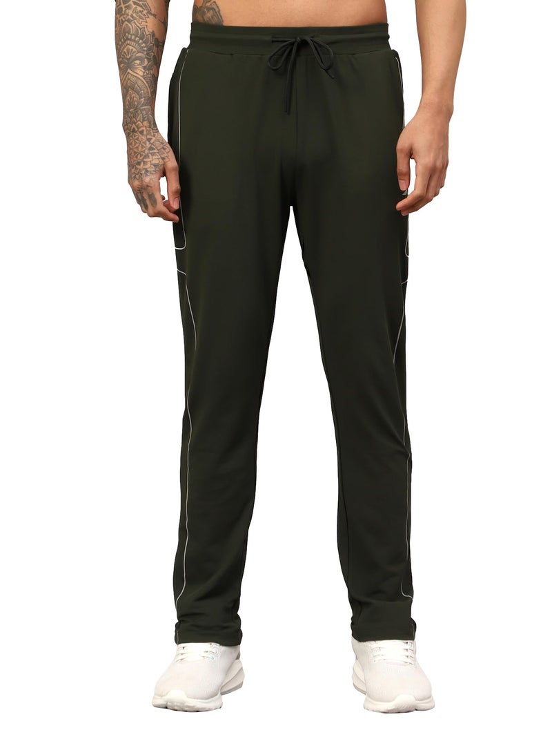 Vector X OML-264 Men's Dry-Touch Sports Polyester Trackpant with 2 Utility Pockets Trouser – Ultra-Lightweight, Moisture Wicking, Training & Running Pant + Contrast Piping Design (Olive, L) - Image 1