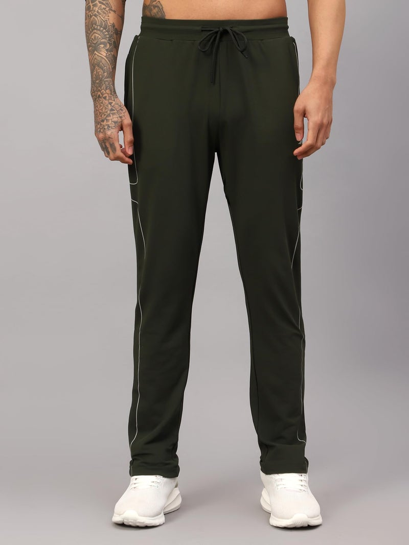 Vector X OML-264 Men's Dry-Touch Sports Polyester Trackpant with 2 Utility Pockets Trouser – Ultra-Lightweight, Moisture Wicking, Training & Running Pant + Contrast Piping Design (Olive, L) - Image 2