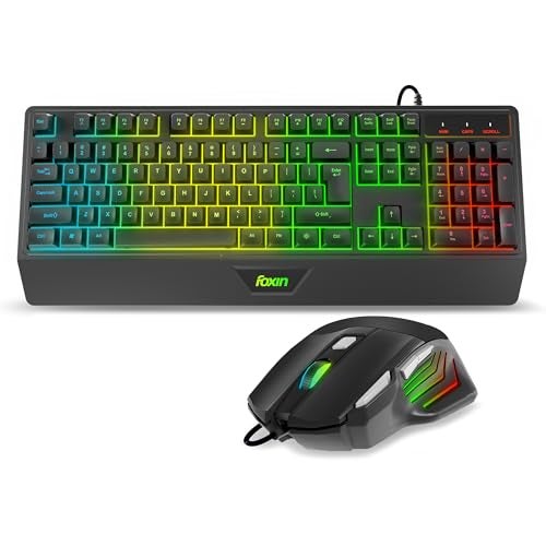 FOXIN Endeavour Gaming Keyboard and Mouse Combo Wired | RGB Rainbow Backlit Keyboard with 104 Keys & Wrist Rest | 3600 DPI | 7 Button Mouse | Plug & Play for PC, Laptop, Desktop - Image 1